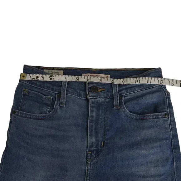 Levi's Premium Jeans 724 High Rise Slim  Straight Crop Jean Blue Raw Hem Size 25 - Picture 13 of 16